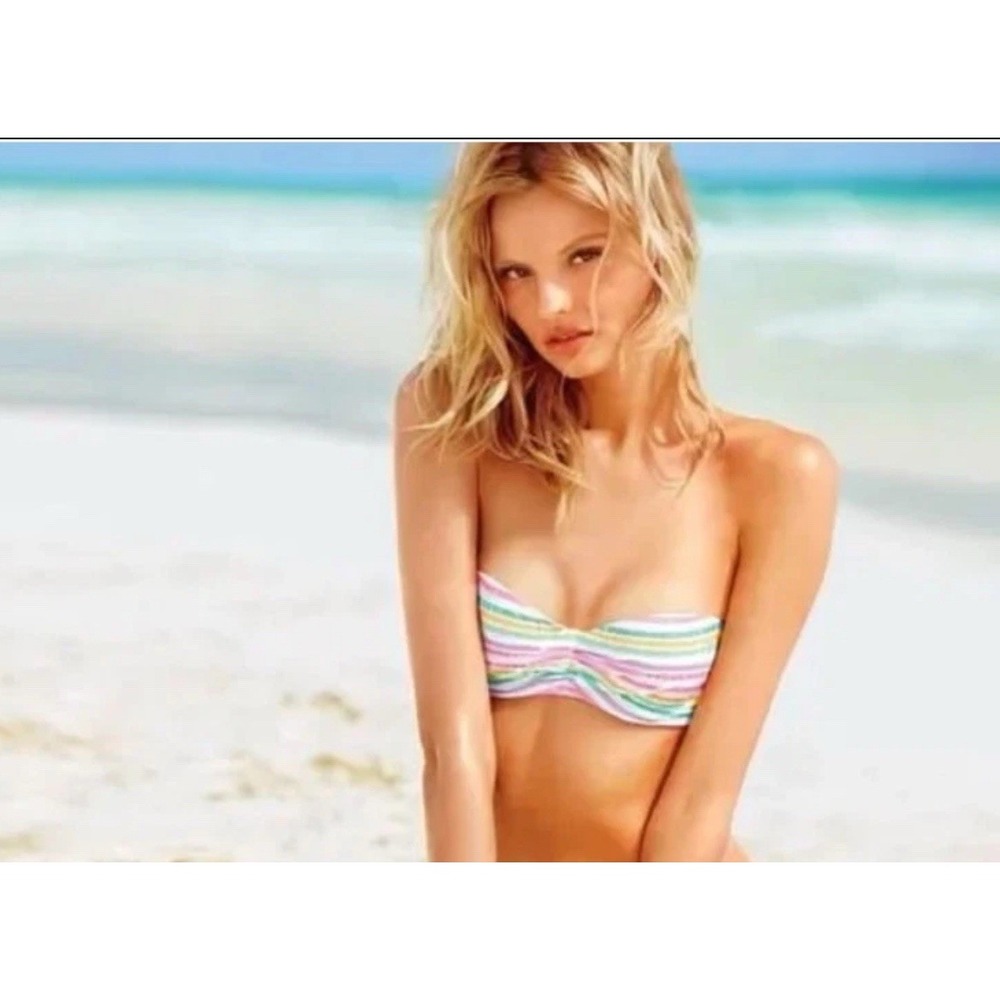 Victoria's Secret Strapless Bikini‎ Top Rainbow Stripe Size 36C Bandeau Swimwear